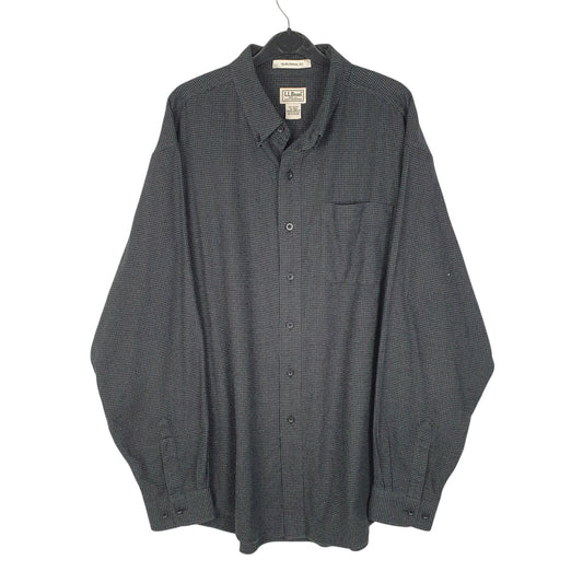 Mens Grey L.L.Bean Thick Flannel Houndstooth Long Sleeve Shirt