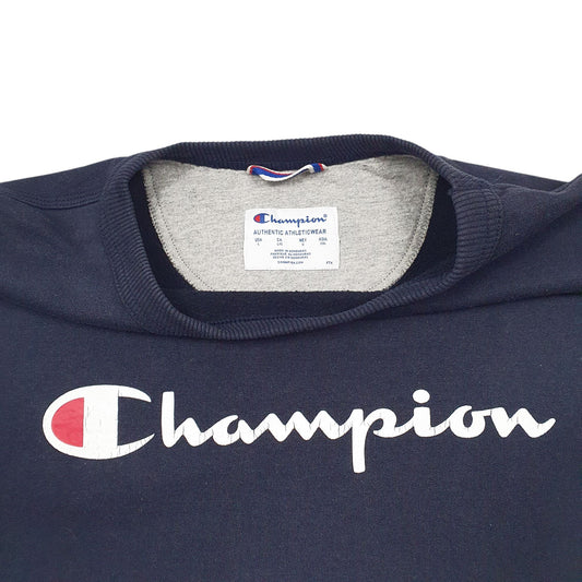 Mens Navy Champion Spellout Crewneck Jumper