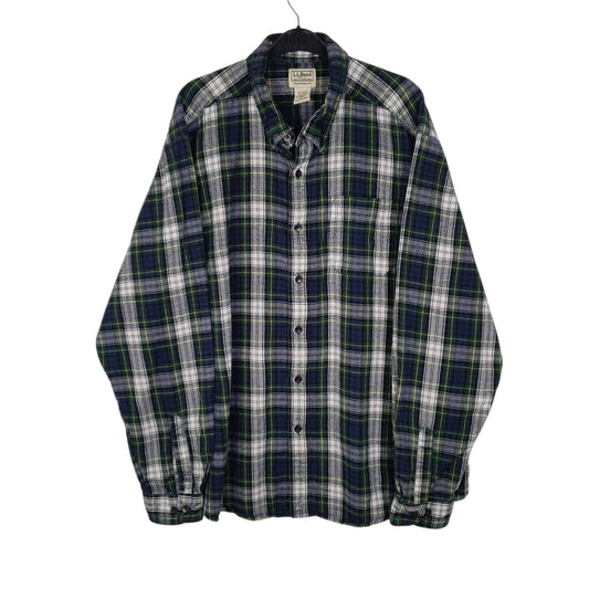 Mens Navy L.L.Bean Thick Flannel Plaid Long Sleeve Shirt