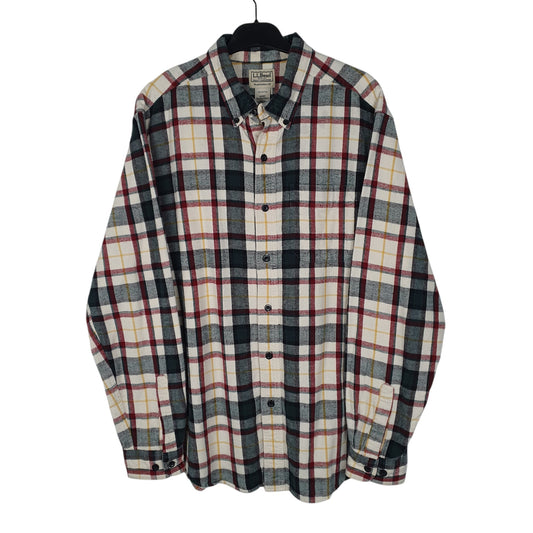 Mens Cream L.L.Bean Thick Flannel Plaid Long Sleeve Shirt