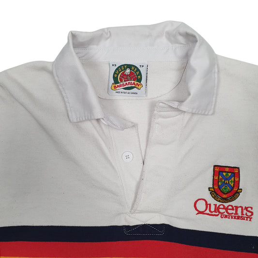 Mens White Barbarian Rugby Queens University Hoodie Polo Shirt
