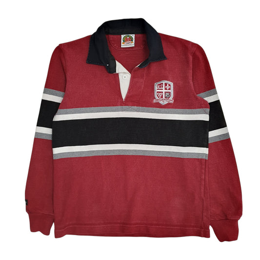 Womens Red Barbarian Rugby Long Sleeve Polo Shirt