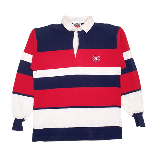 Mens Red Barbarian Rugby NHL Montreal Canadiens Long Sleeve Polo Shirt