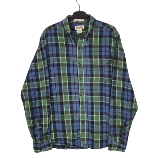 Mens Blue L.L.Bean Scotch Plaid Flannel Long Sleeve Shirt
