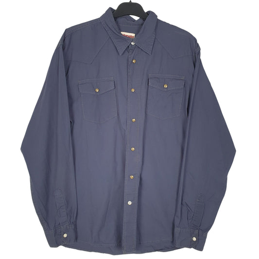 Mens Navy Wrangler Pearl Snap Long Sleeve Shirt