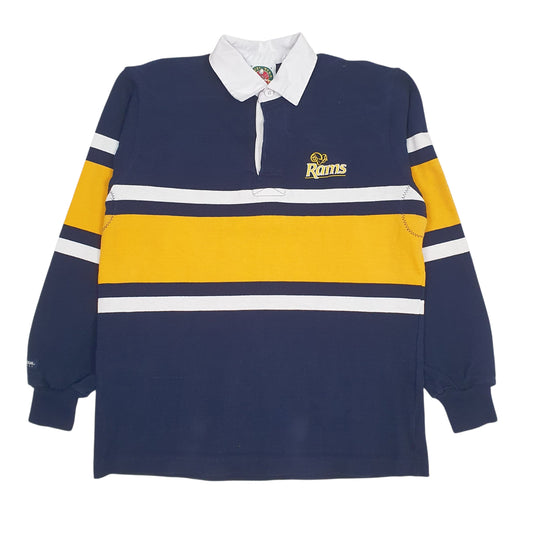 Mens Navy Barbarian NFL Los Angeles Rams Long Sleeve Polo Shirt