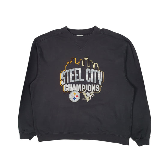 Mens Black Reebok Pittsburgh Steelers Penguins NFL NHL Crewneck Jumper