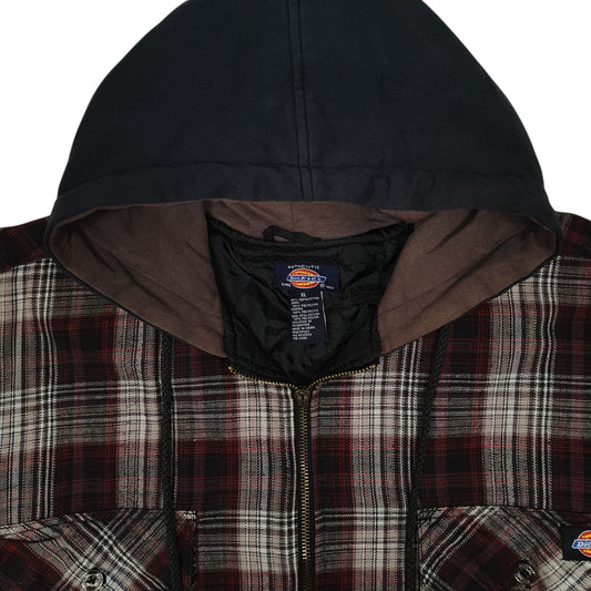 Mens Burgundy Dickies Plaid Hoodie Shacket Coat