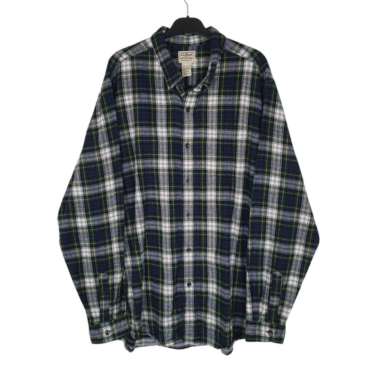 Mens Navy L.L.Bean Scotch Plaid Flannel Long Sleeve Shirt