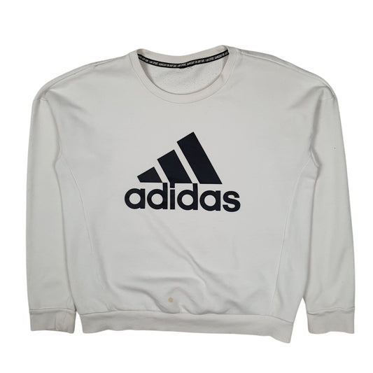Womens White Adidas Crewneck Jumper