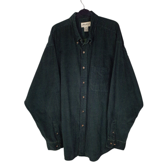 Mens Green Eddie Bauer Houndstooth Corduroy Long Sleeve Shirt