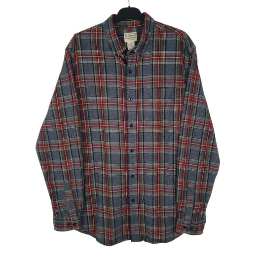 Mens Grey L.L.Bean Thick Flannel Plaid Long Sleeve Shirt