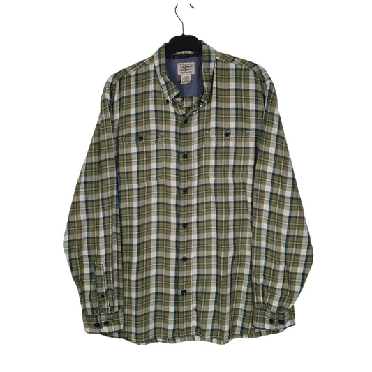 Mens Green L.L.Bean Thick Flannel Long Sleeve Shirt