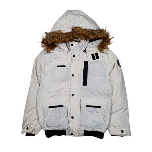 Mens White Reebok Padded Puffer Hooded Coat