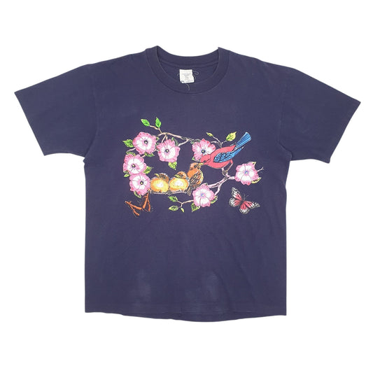 Mens Navy College Ware Single Stitch Vintage 90s Short Sleeve T Shirt