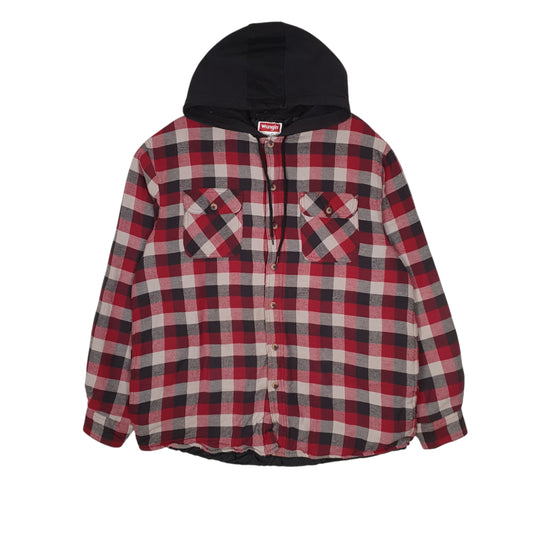 Mens Red Wrangler Plaid Shacket Hoodie Coat