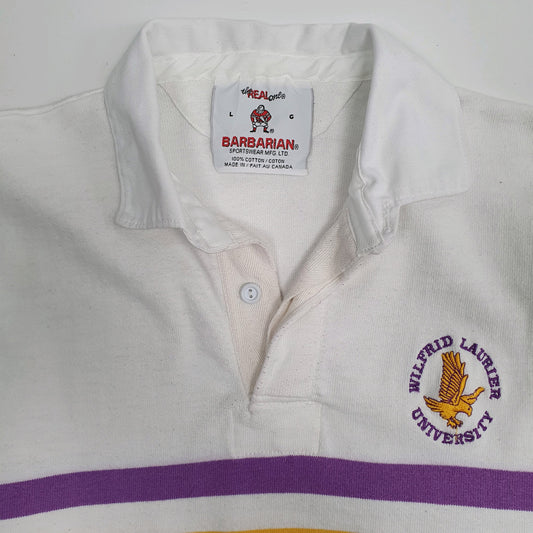 Mens White Barbarian Wilfrid Laurier Uni Rugby Hoodie Polo Shirt