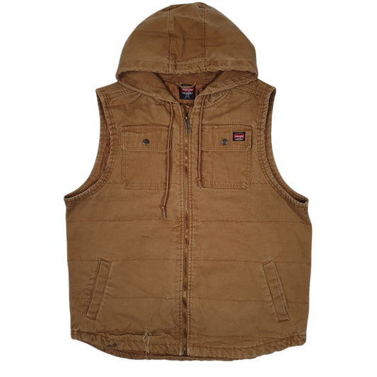 Mens Beige Wrangler Gilet Vest Hooded Crewneck Coat