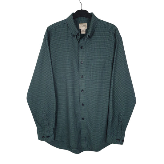 Mens Green L.L.Bean Thick Houndstooth Long Sleeve Shirt
