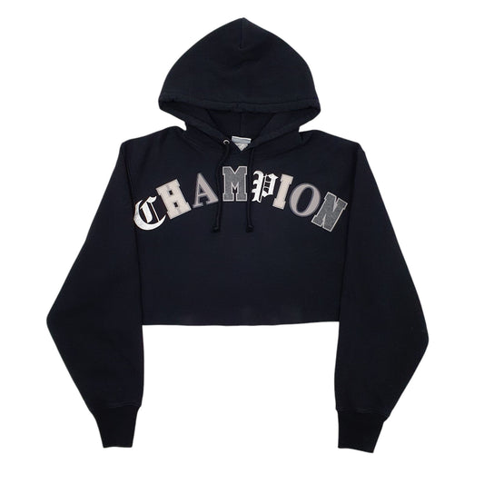 Womens Black Champion Reverse Weave Croptop Spellout Hoodie Jumper