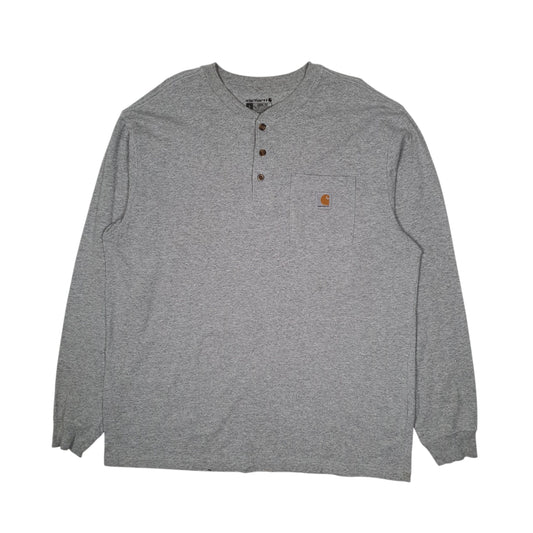 Mens Grey Carhartt Henley Long Sleeve T Shirt