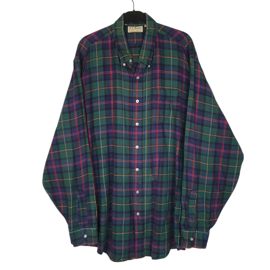 Mens Green L.L.Bean Vintage 90s Made In USA Scotch Plaid Flannel Long Sleeve Shirt