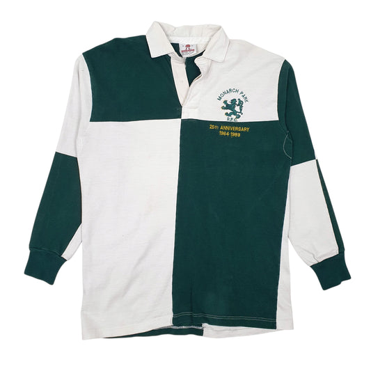 Mens White Barbarian Rugby Vintage 80s Long Sleeve Polo Shirt
