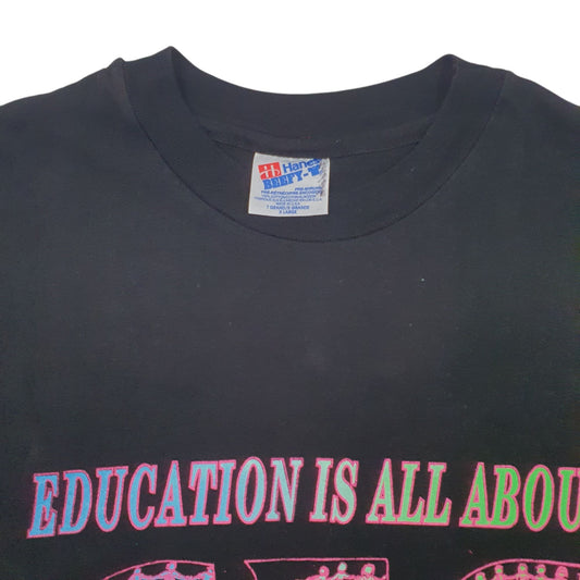 Mens Black Hane Single Stitch Vintage 90s T Shirt