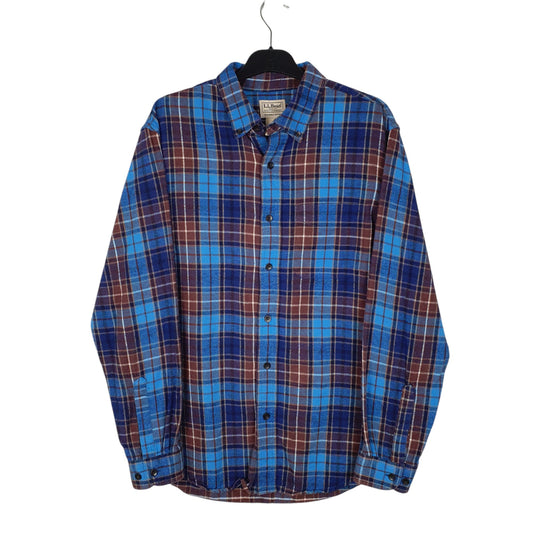 Mens Blue L.L.Bean Thick Flannel Plaid Long Sleeve Shirt