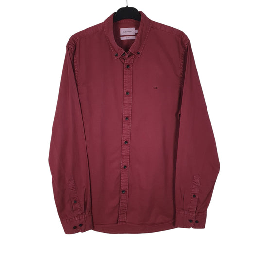 Mens Burgundy Calvin Klein Long Sleeve Shirt