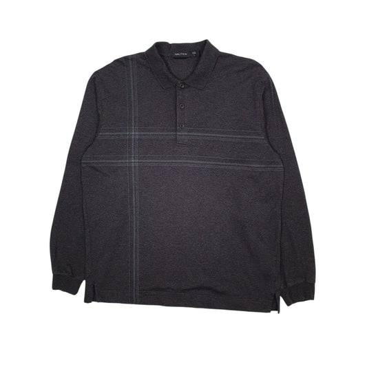 Mens Grey Nautica Long Sleeve Polo Shirt