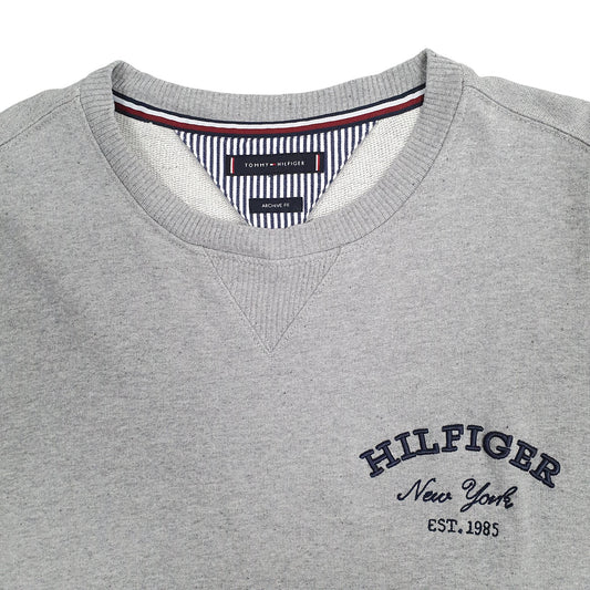 Mens Grey Tommy Hilfiger Spellout Crewneck Jumper