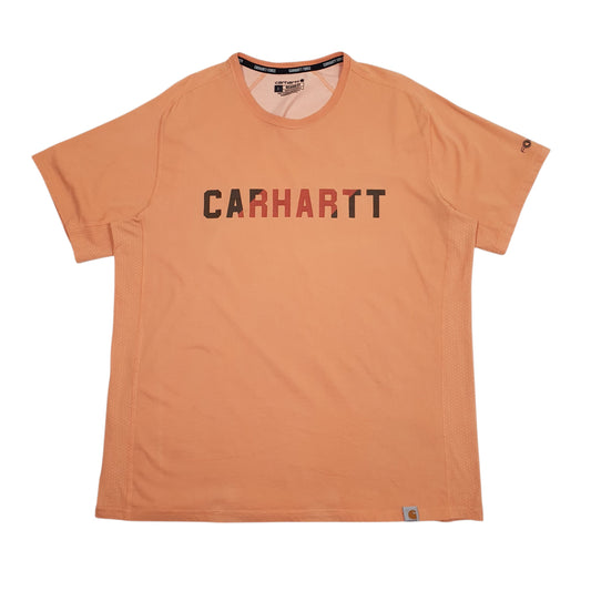 Mens Orange Carhartt Spellout Short Sleeve T Shirt