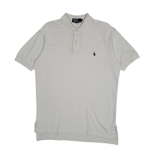 Mens White Polo Ralph Lauren Vintage 90s Made In USA Short Sleeve Polo Shirt