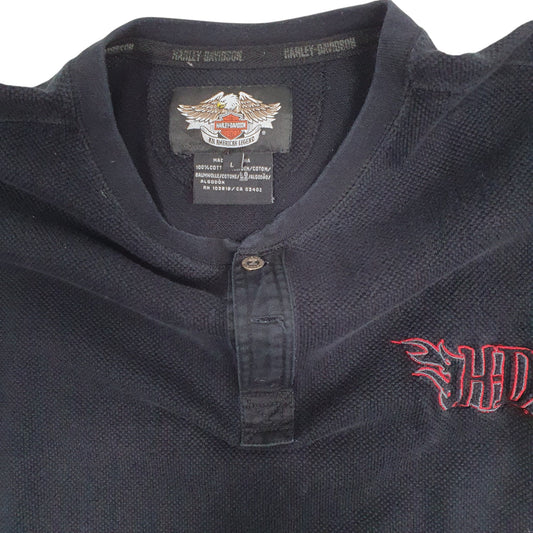 Mens Black Harley Davidson Motorcycles Henley Crewneck Jumper