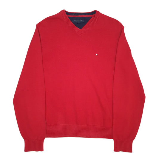 Mens Red Tommy Hilfiger V Neck Jumper