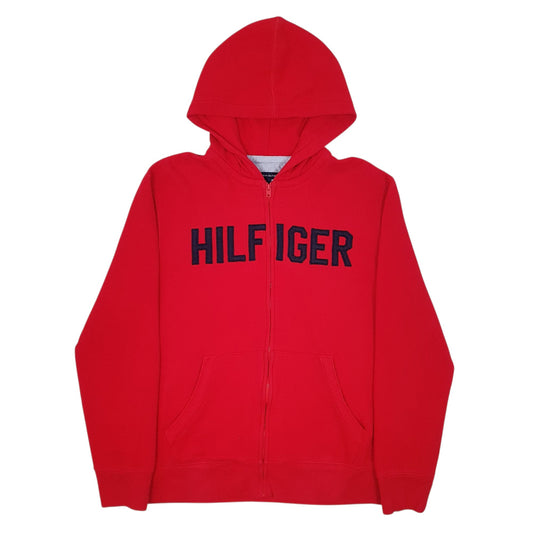 Mens Red Tommy Hilfiger Spellout Full Zip Jumper