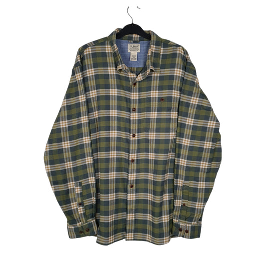 Mens Green L.L.Bean Thick Plaid Long Sleeve Shirt