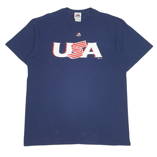 Mens Navy Majestic USA Short Sleeve T Shirt
