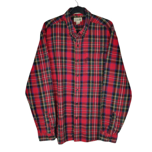 Mens Red L.L.Bean Thick Flannel Plaid Long Sleeve Shirt