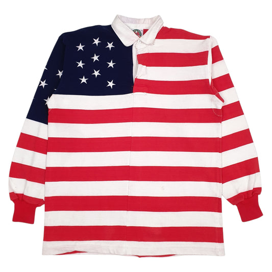 Mens White Barbarian USA Long Sleeve Polo Shirt