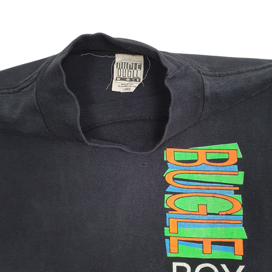 Mens Black Bugle Boy Vintage 90s Made In USA T Shirt
