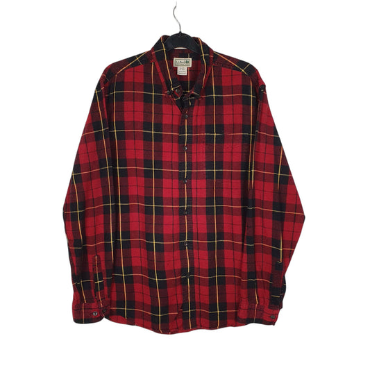 Mens Red L.L.Bean Thick Plaid Flannel Long Sleeve Shirt