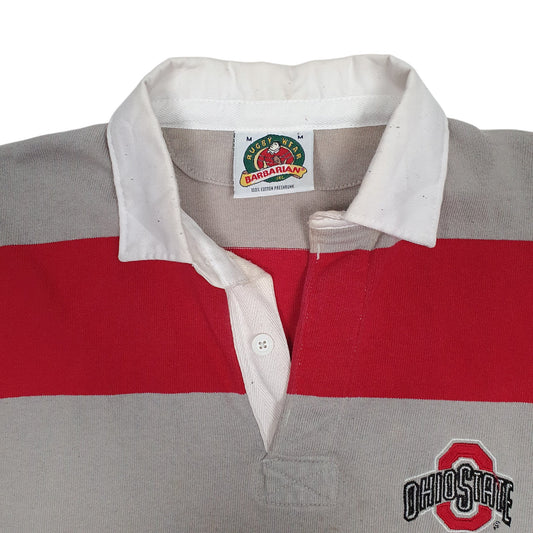 Mens Red Barbarian Ohio State Rugby Crewneck Polo Shirt