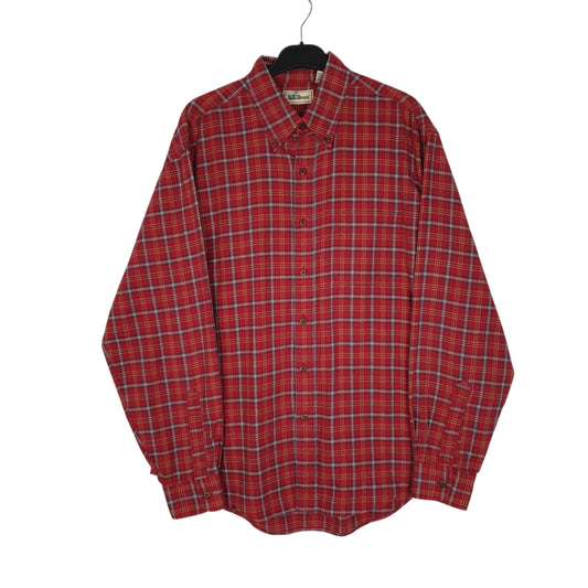 Mens Red L.L.Bean Vintage 90s Plaid Long Sleeve Shirt