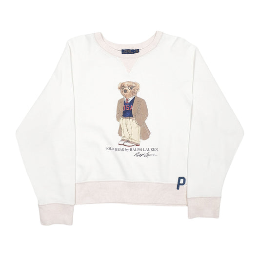 Womens White Polo Ralph Lauren Polo Bear Crewneck Jumper