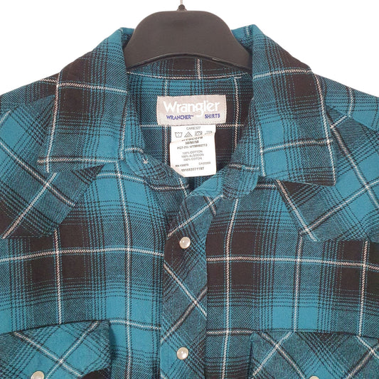 Mens Blue Wrangler Pearl Snap Wrancher Shirt