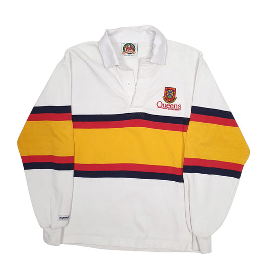 Mens White Barbarian Rugby Queens University Long Sleeve Polo Shirt