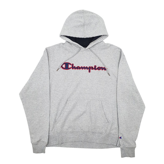 Mens Grey Champion Spellout Hoodie Jumper