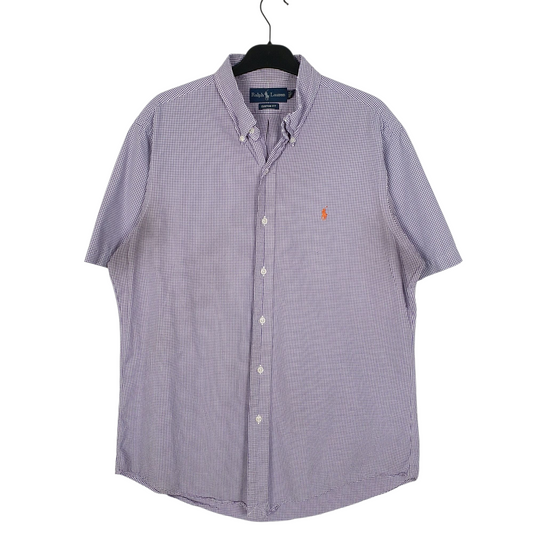 RALPH LAUREN Purple Gingham Shirt Custom Fit Short Sleeve Casual Cotton Mens L